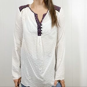 Matilda Jane Eyelet Snow Globe Tunic Top Size Small White Long Sleeves